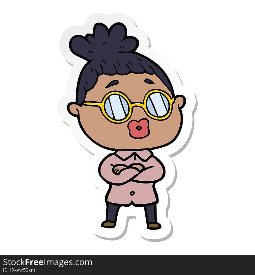 sticker of a cartoon woman wearing spectacles