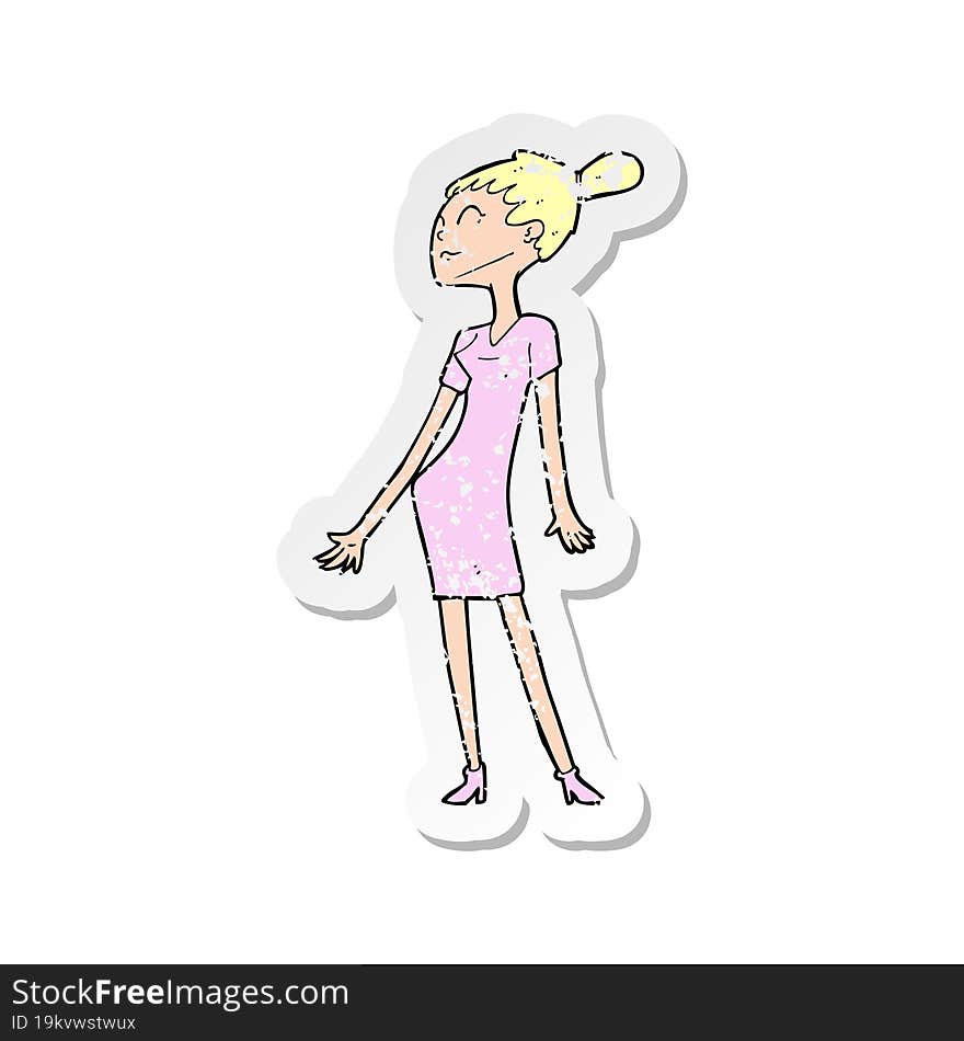 retro distressed sticker of a cartoon woman in dress