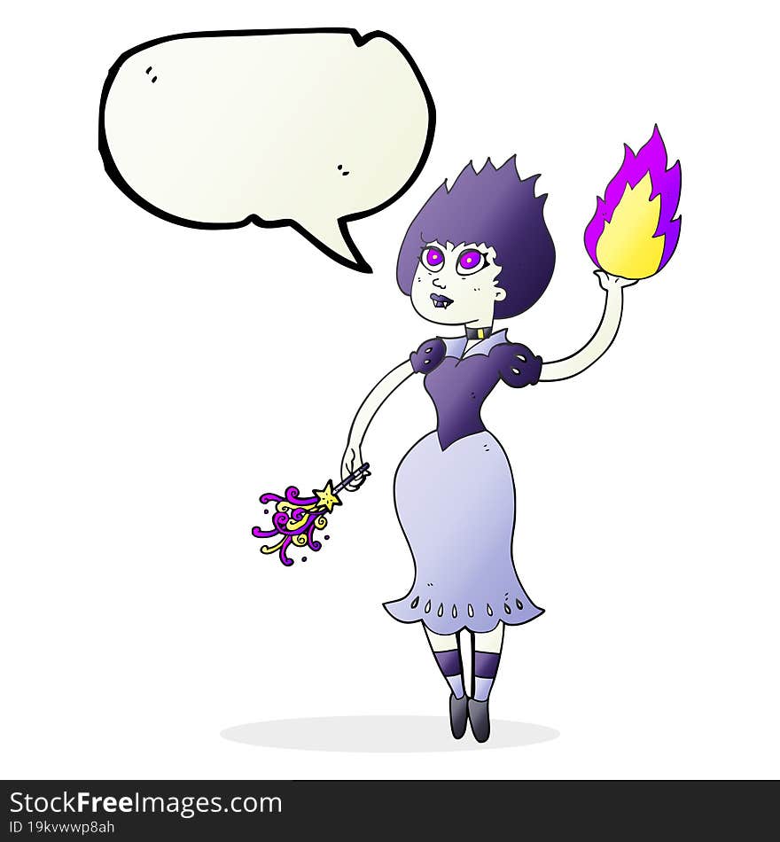 Speech Bubble Cartoon Vampire Girl Casting Fireball