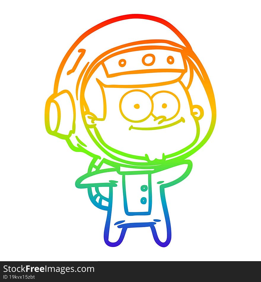 rainbow gradient line drawing of a happy astronaut cartoon