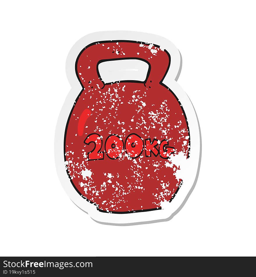 retro distressed sticker of a cartoon 200kg kettle bell