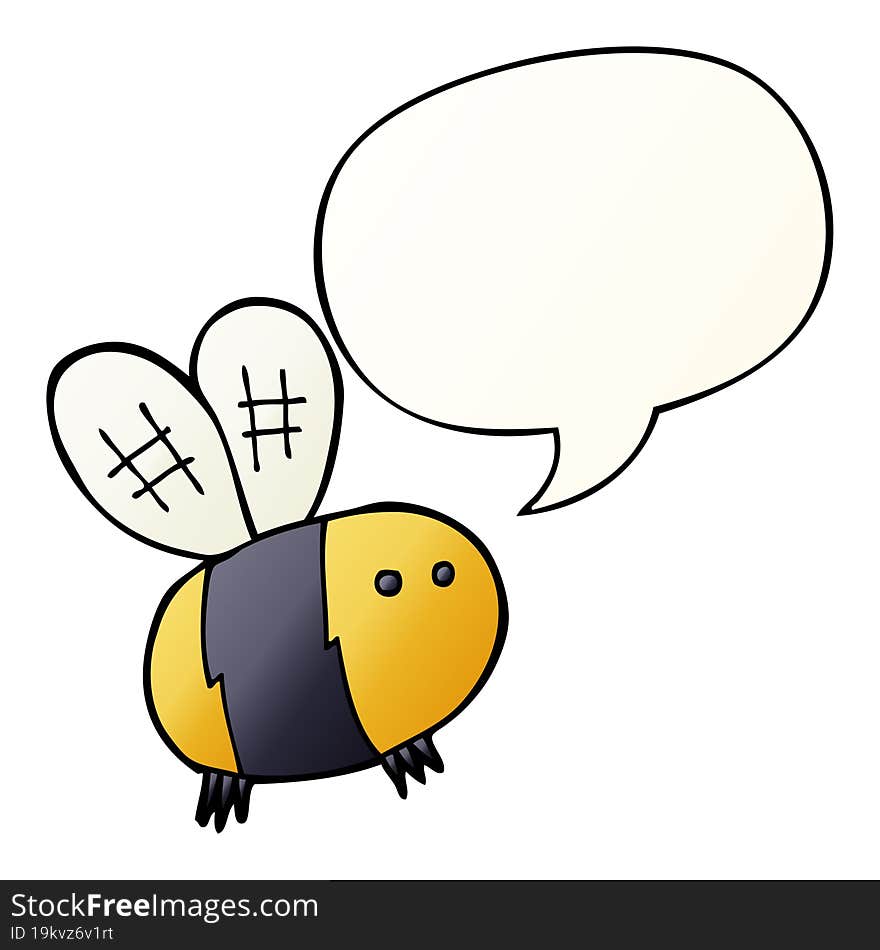 cartoon bee and speech bubble in smooth gradient style