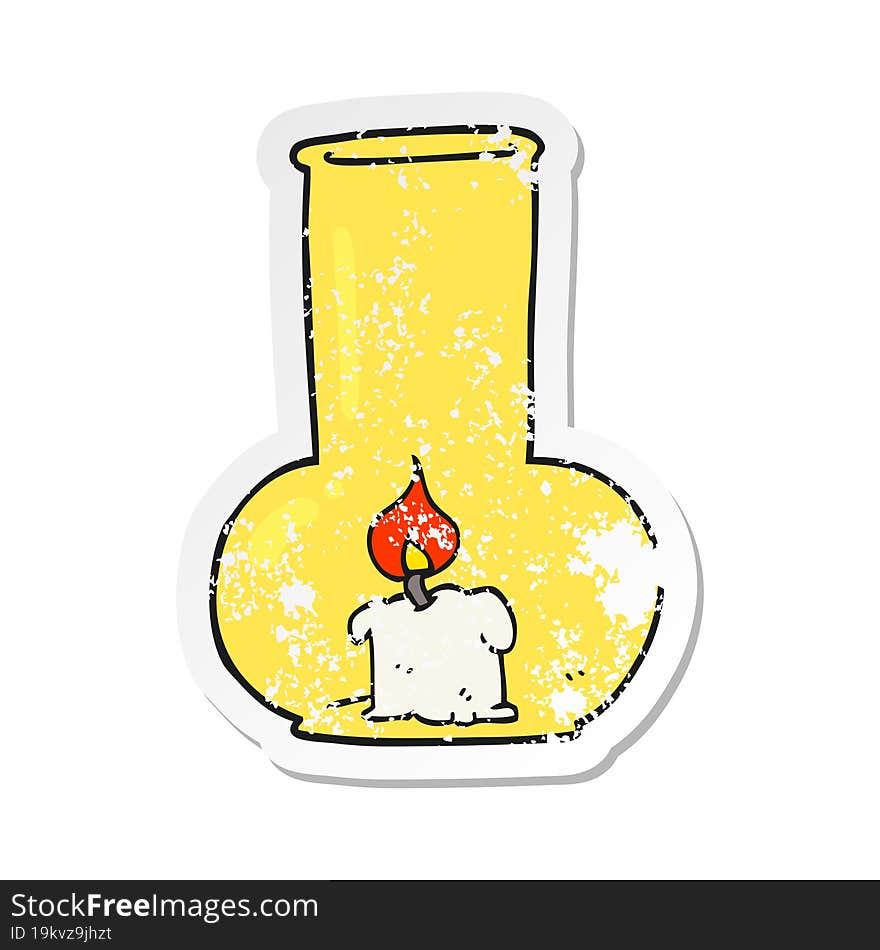 retro distressed sticker of a cartoon old glass lamp and candle