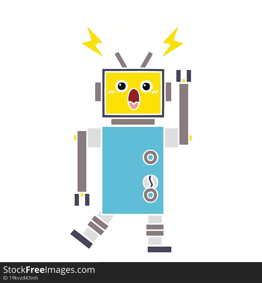 flat color retro cartoon malfunctioning robot