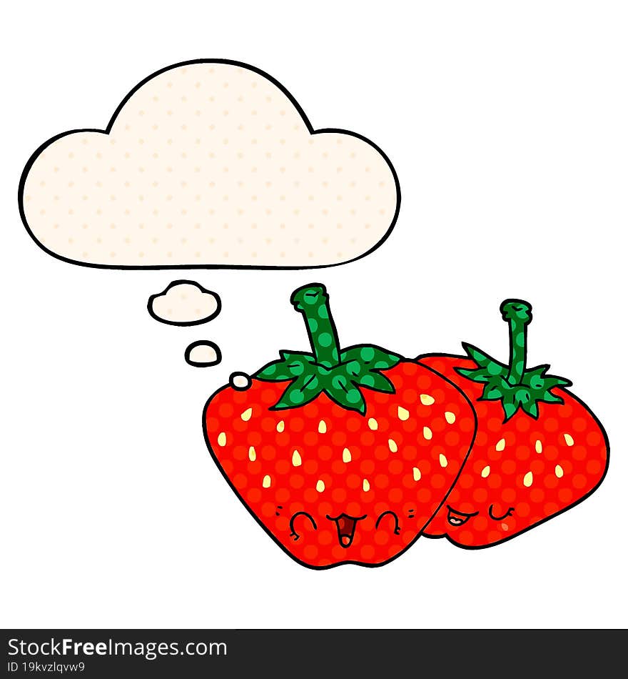 cartoon strawberries with thought bubble in comic book style