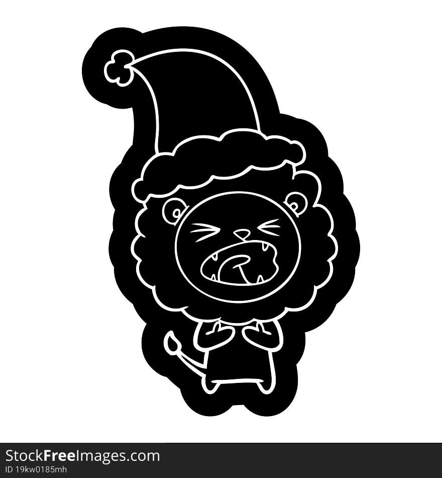 cartoon icon of a lion wearing santa hat