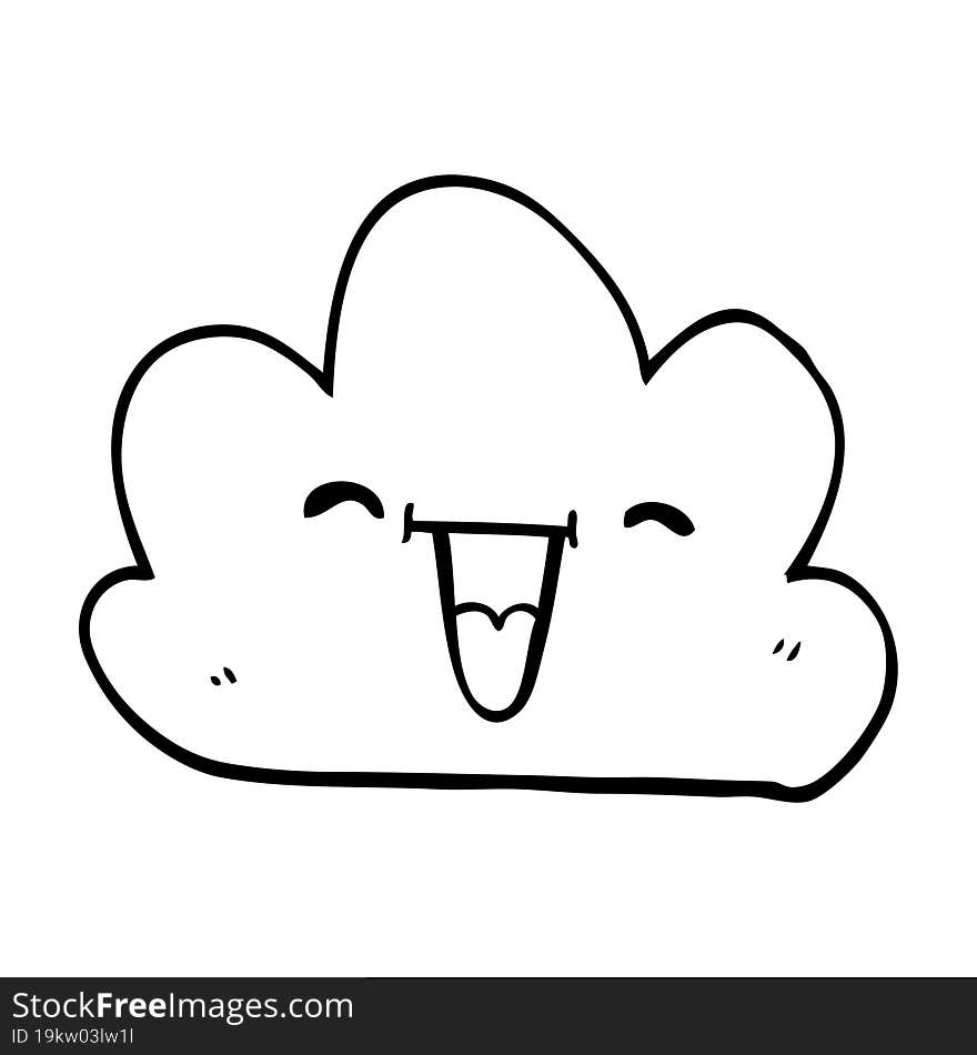 line drawing cartoon happy grey cloud