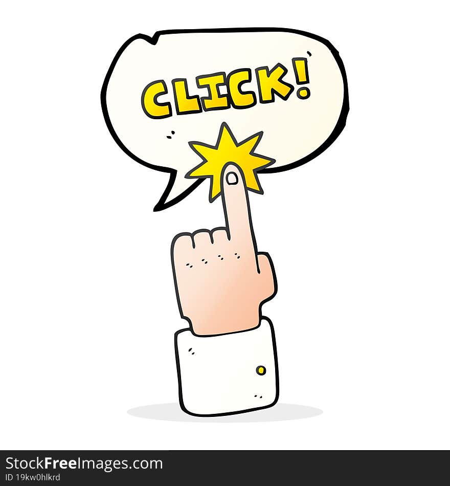 speech bubble cartoon click sign with finger