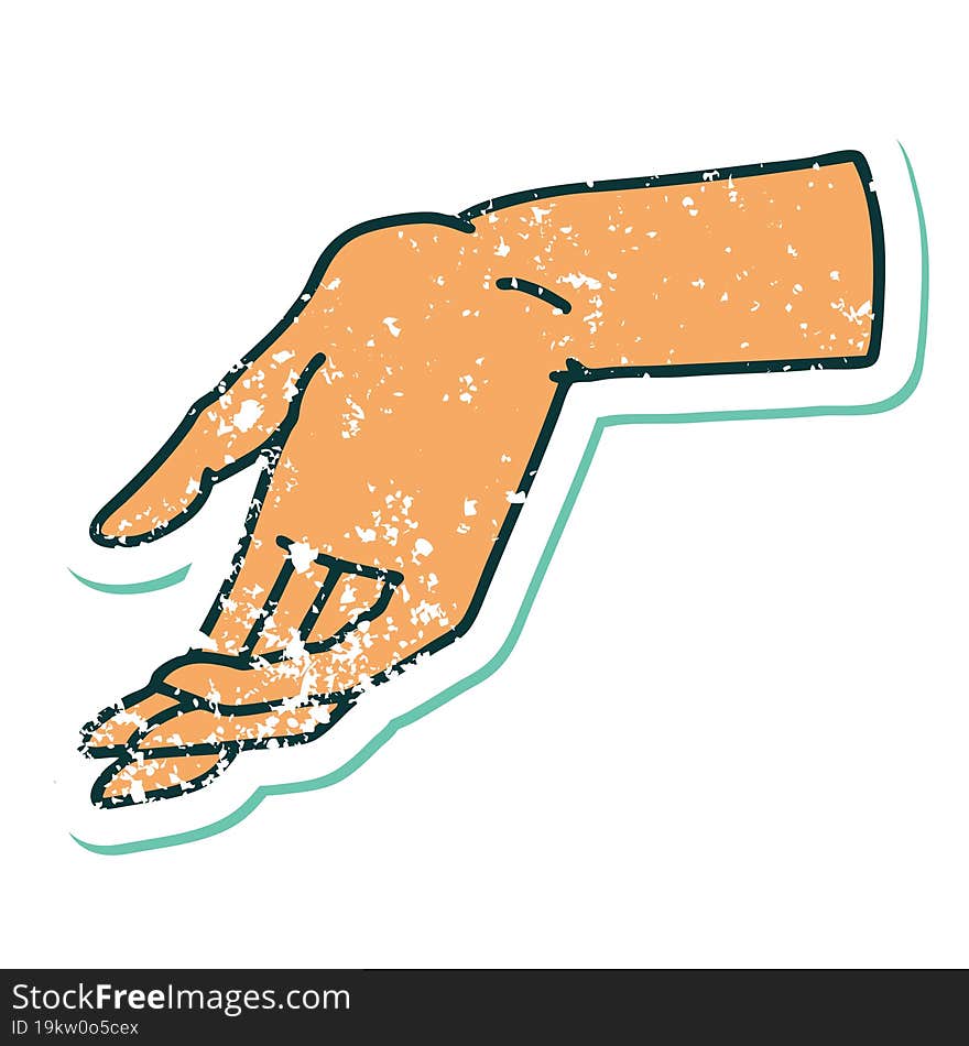 Distressed Sticker Tattoo Style Icon Of A Hand