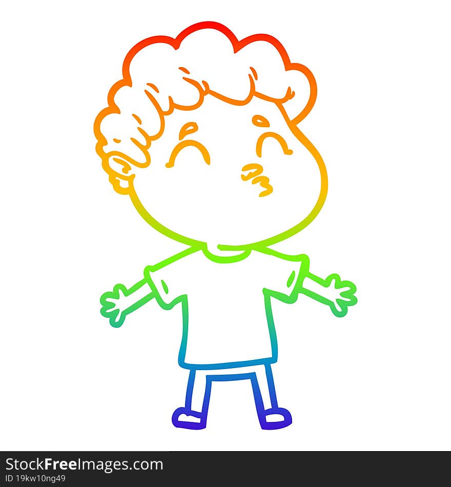 Rainbow Gradient Line Drawing Cartoon Man Pouting