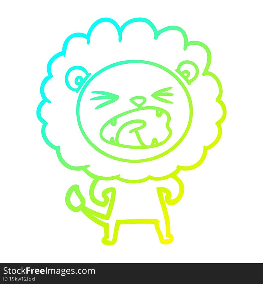 cold gradient line drawing cartoon angry lion