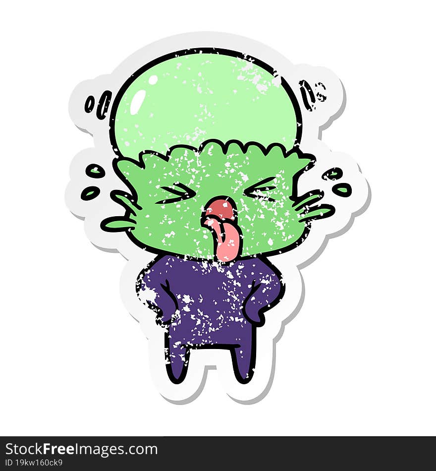 Distressed Sticker Of A Weird Cartoon Alien