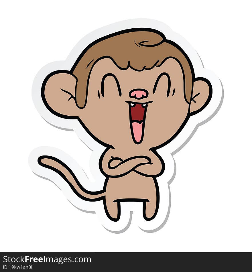 sticker of a cartoon laughing monkey