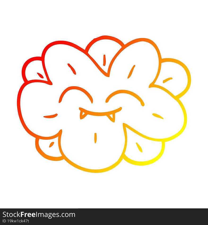 warm gradient line drawing cartoon flower with fangs