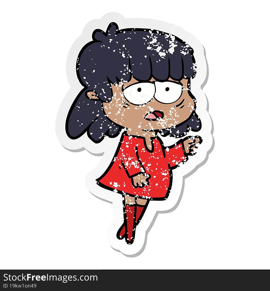 Distressed Sticker Of A Cartoon Tired Woman