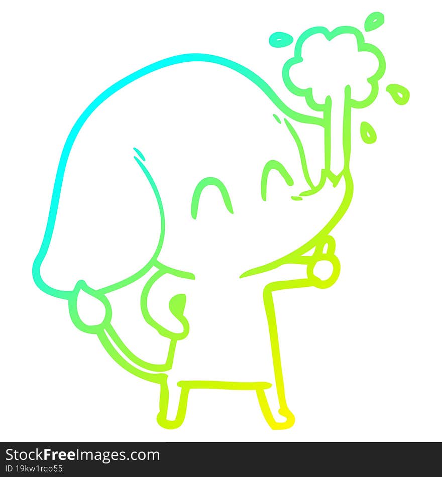 cold gradient line drawing cute cartoon elephant spouting water