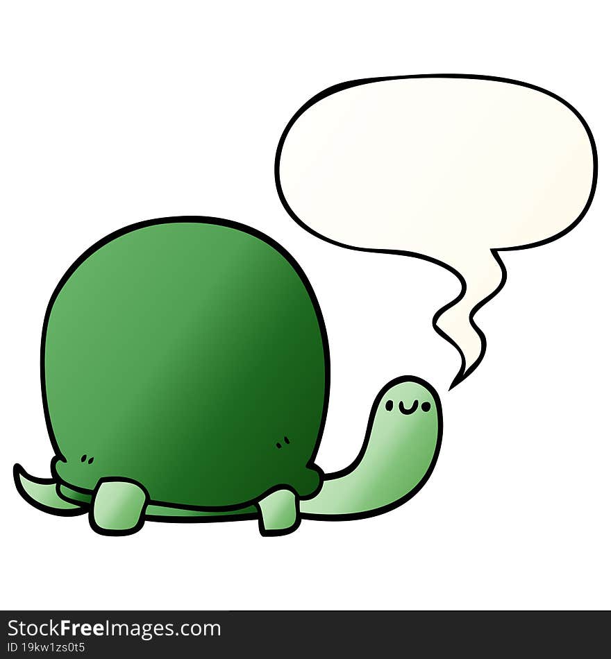 cute cartoon tortoise with speech bubble in smooth gradient style