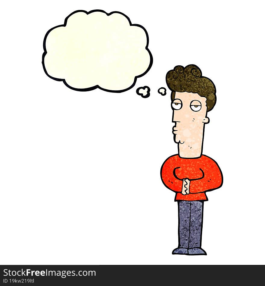 cartoon arrogant man with thought bubble