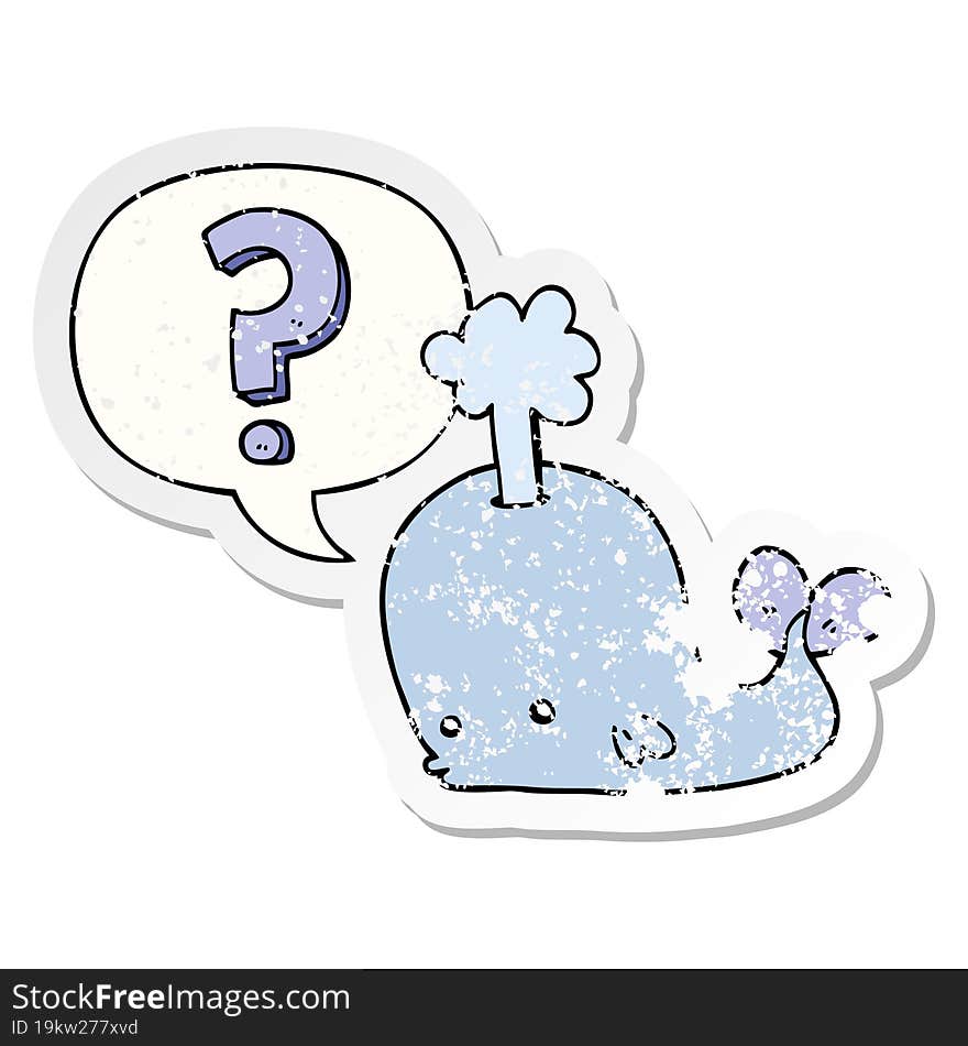 cartoon curious whale and speech bubble distressed sticker