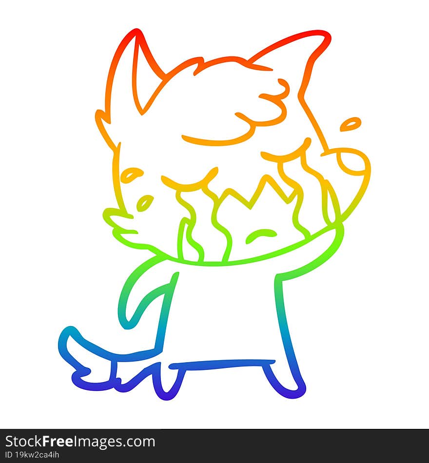 rainbow gradient line drawing crying fox cartoon