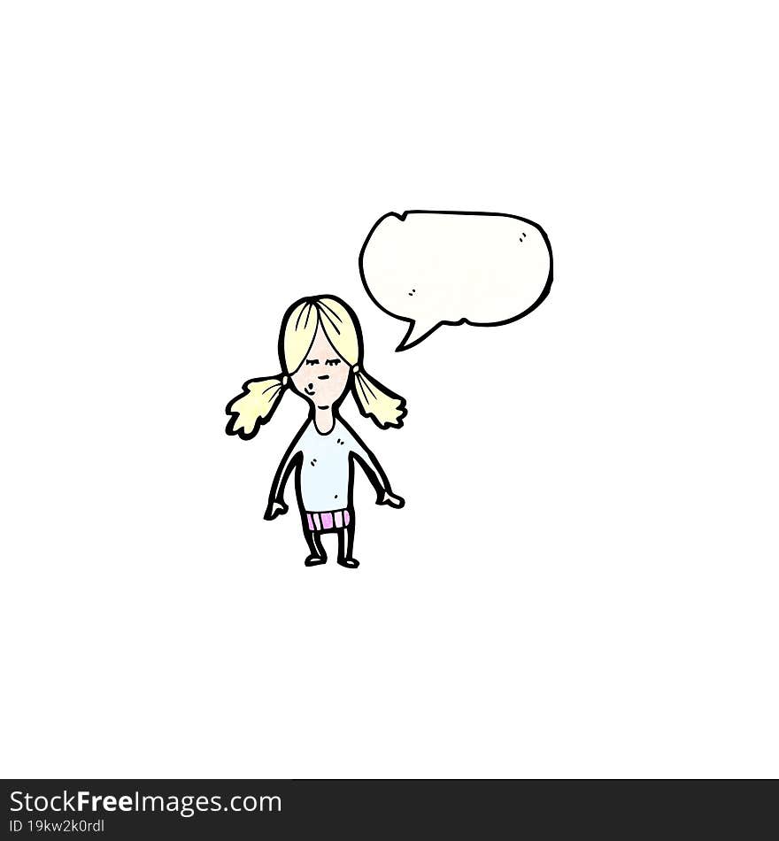 cartoon blond girl with speech bubble