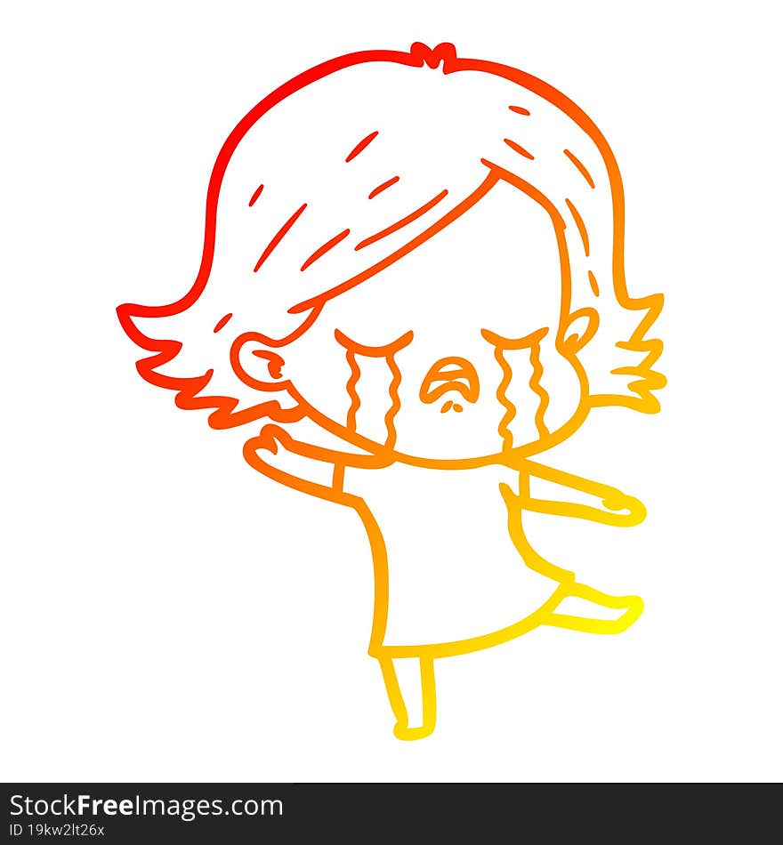 warm gradient line drawing cartoon girl crying