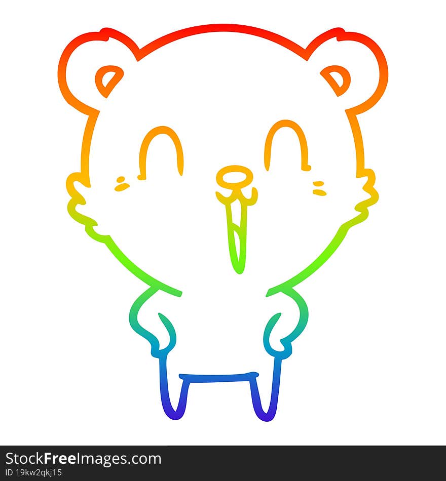 rainbow gradient line drawing happy laughing cartoon bear