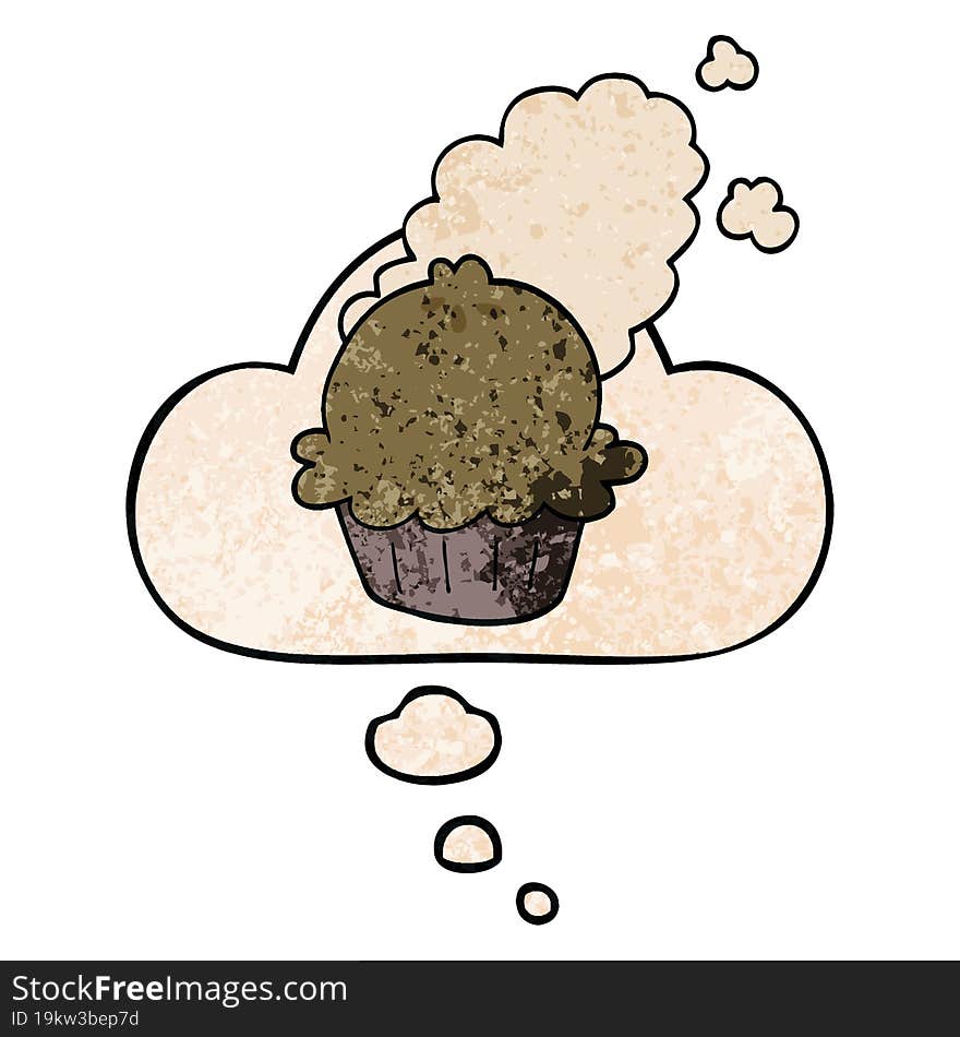 cute cartoon pie and thought bubble in grunge texture pattern style