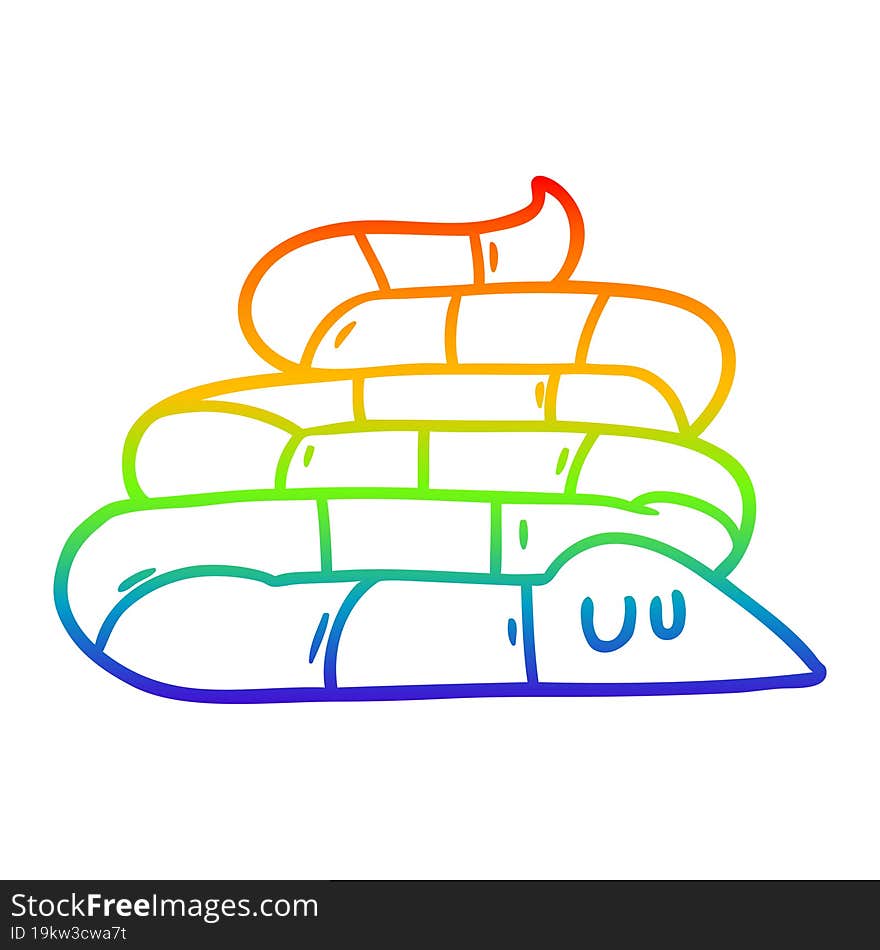 Rainbow Gradient Line Drawing Cartoon Sleepy Snake