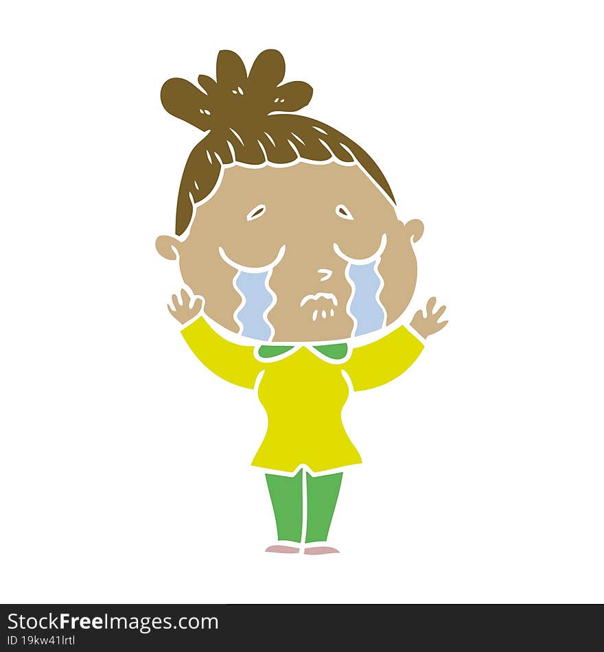 Flat Color Style Cartoon Crying Woman