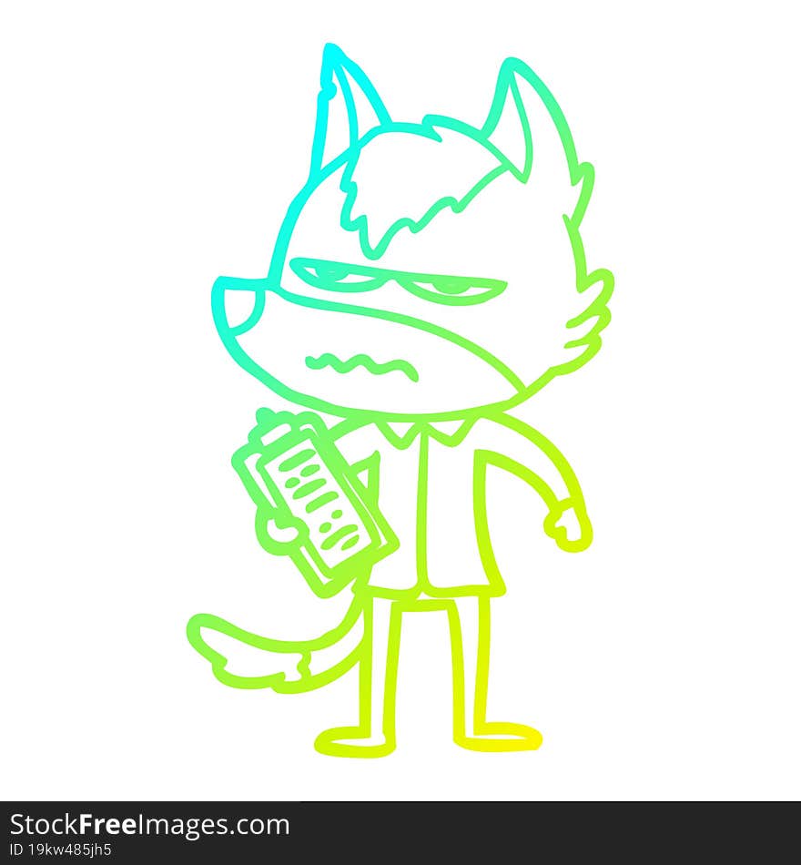 cold gradient line drawing cartoon annoyed wolf