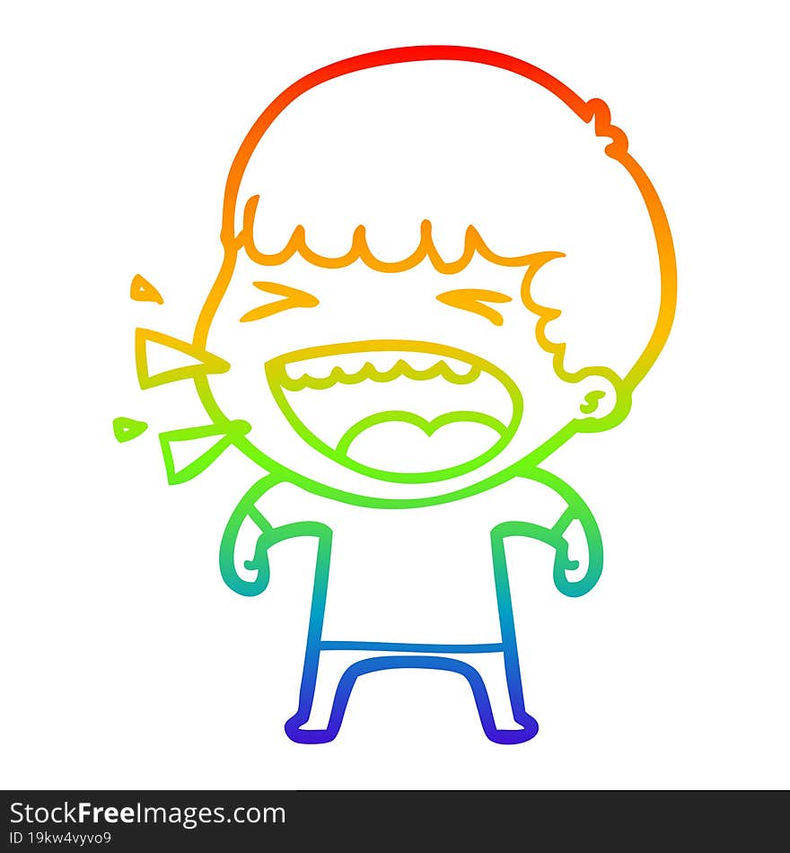 rainbow gradient line drawing of a cartoon laughing man