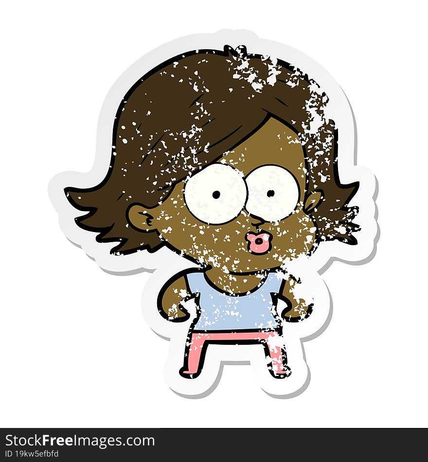 distressed sticker of a cartoon girl pouting