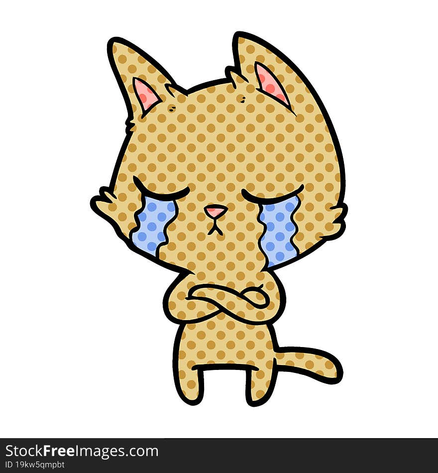 crying cartoon cat with folded arms. crying cartoon cat with folded arms