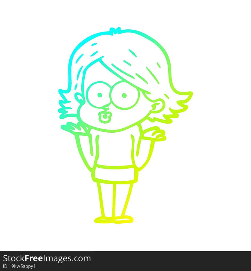 cold gradient line drawing cartoon girl pouting