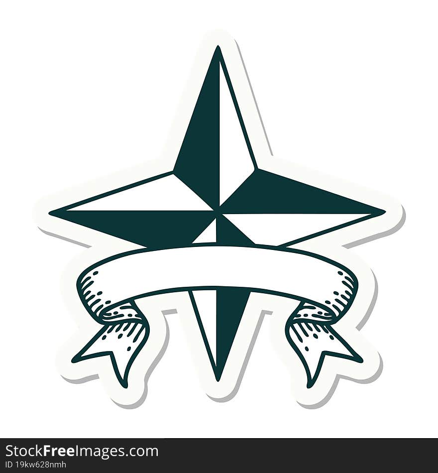 tattoo sticker with banner of a star symbol