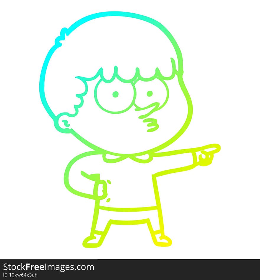 cold gradient line drawing cartoon pointing boy