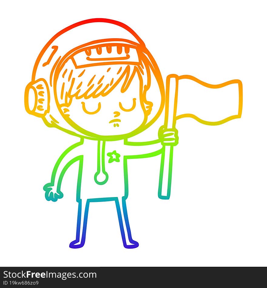 rainbow gradient line drawing of a cartoon astronaut woman