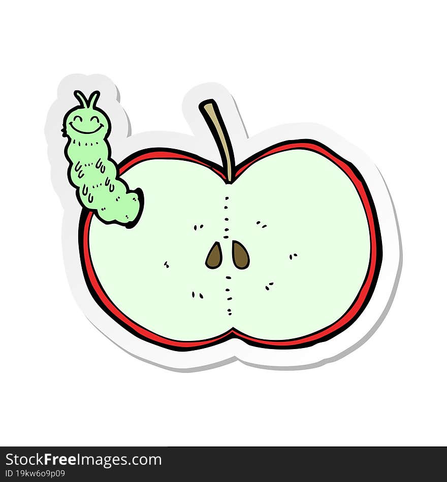 sticker of a cartoon bug eating apple