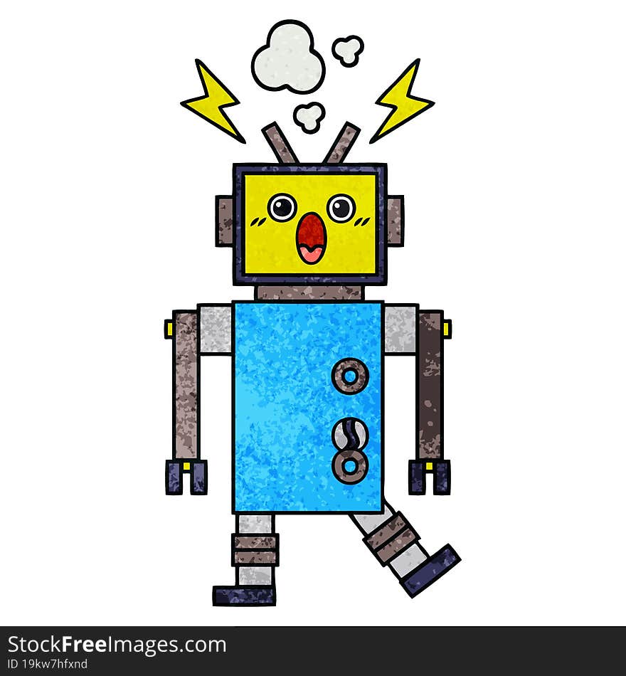 retro grunge texture cartoon robot