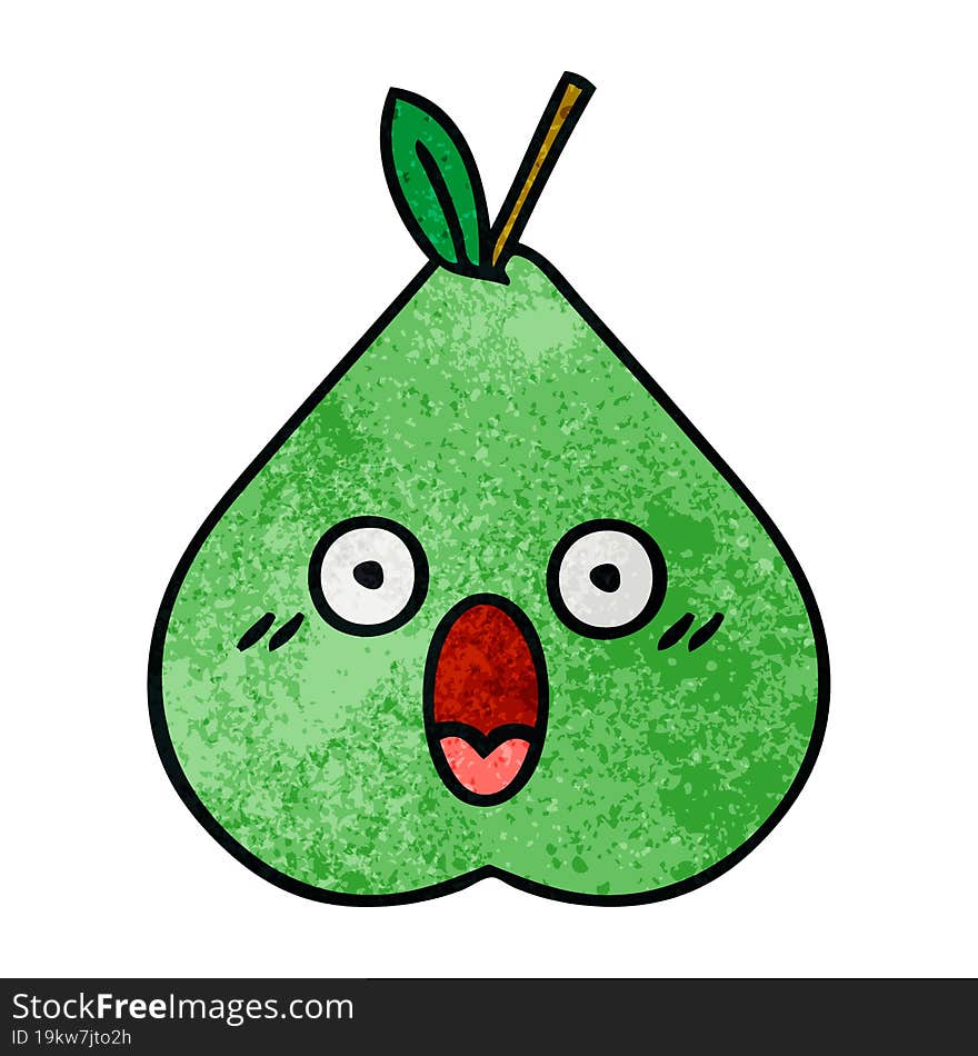 retro grunge texture cartoon of a green pear