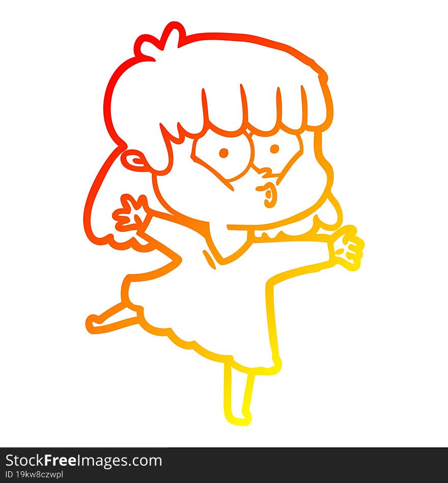 warm gradient line drawing cartoon whistling girl