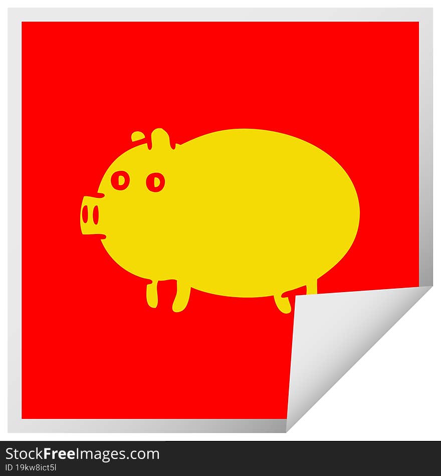 square peeling sticker cartoon of a fat pig