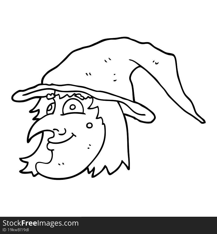 line drawing cartoon witch face