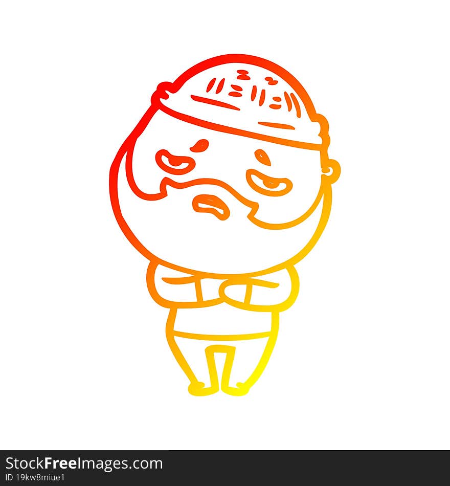 warm gradient line drawing cartoon worried man with beard