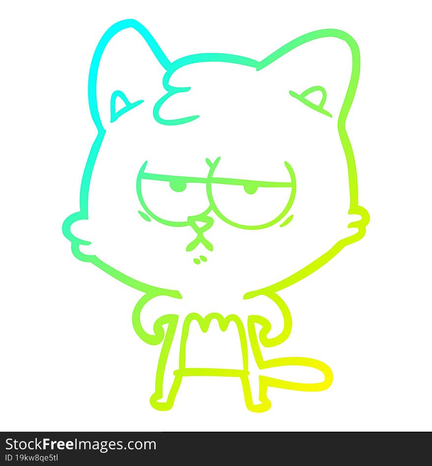 cold gradient line drawing bored cartoon cat