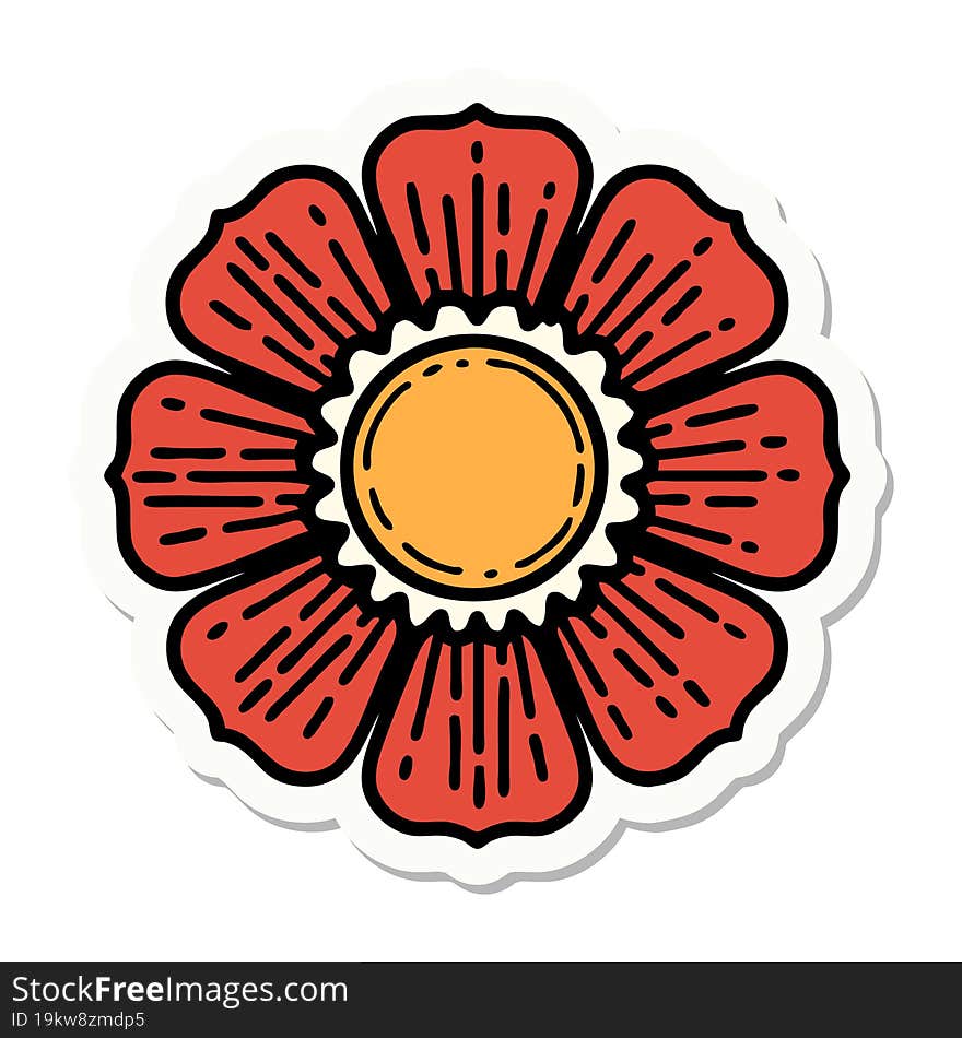 sticker of tattoo in traditional style of a flower. sticker of tattoo in traditional style of a flower