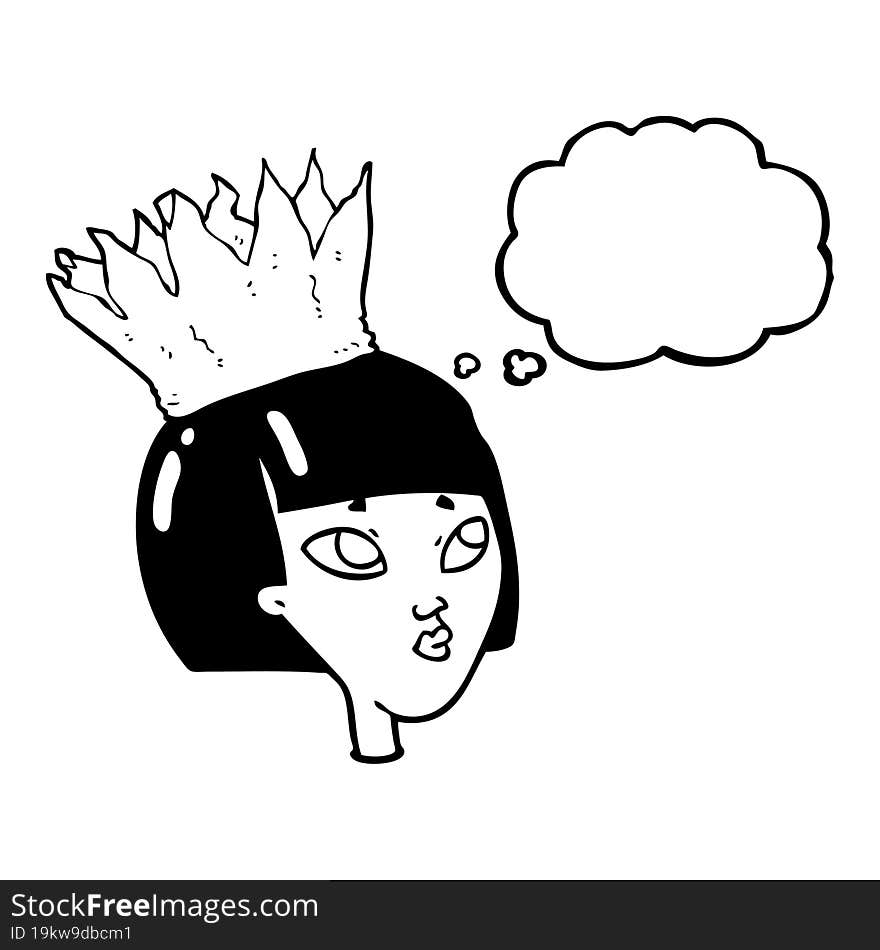 thought bubble cartoon woman wearing paper crown