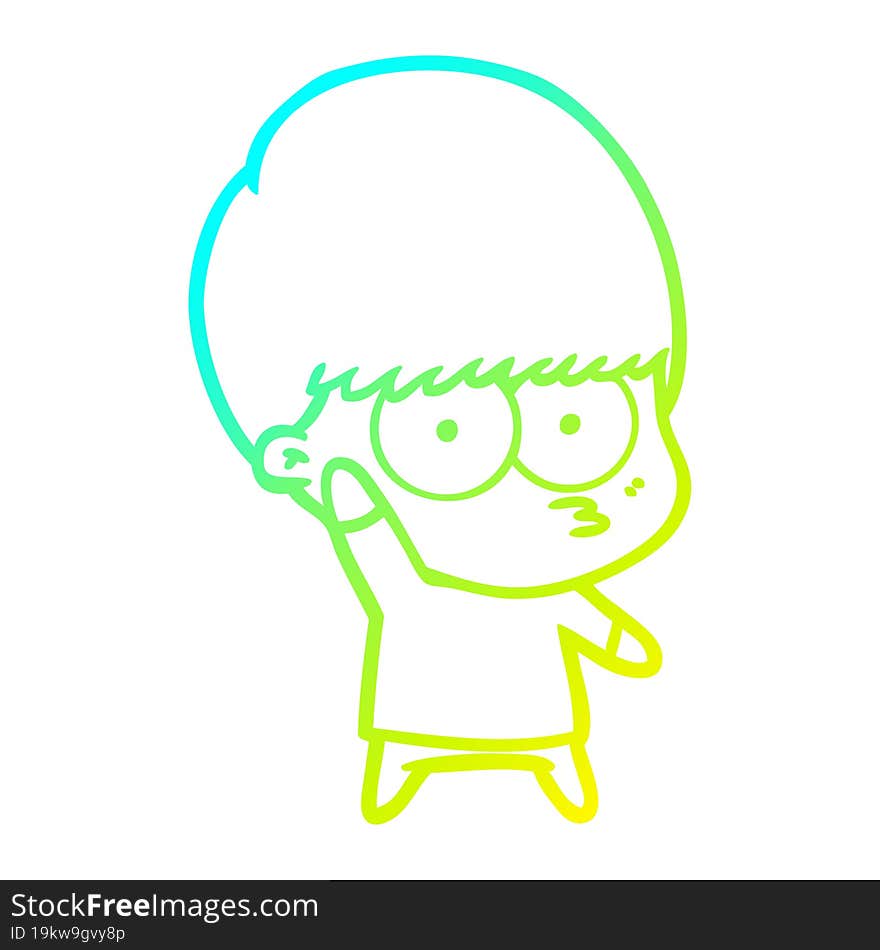 Cold Gradient Line Drawing Nervous Cartoon Boy Waving