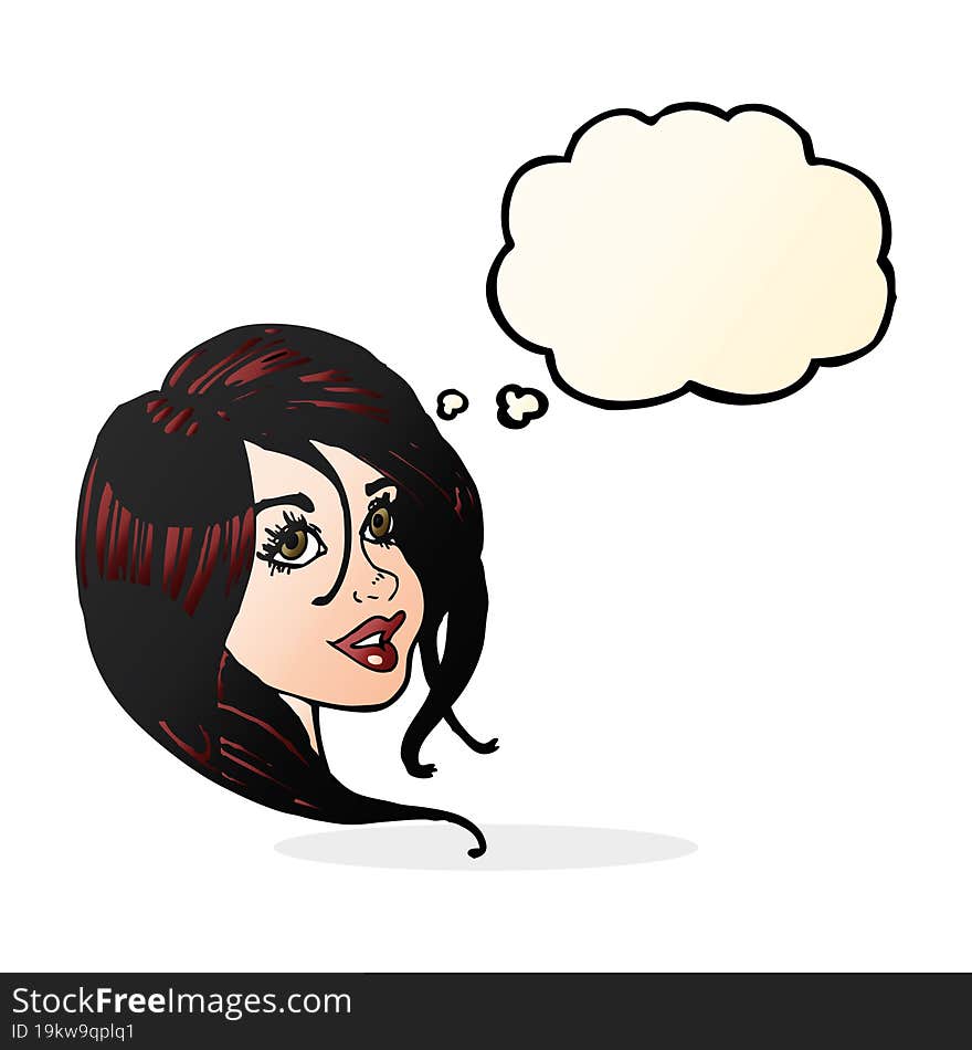 Cartoon Pretty Female Face With Thought Bubble